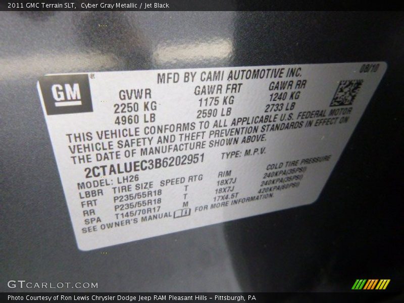 Cyber Gray Metallic / Jet Black 2011 GMC Terrain SLT
