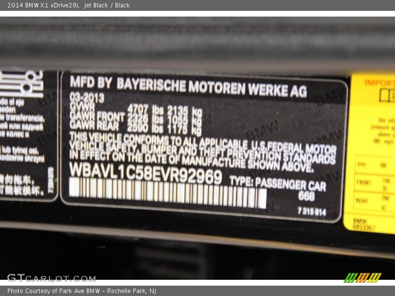 Jet Black / Black 2014 BMW X1 xDrive28i