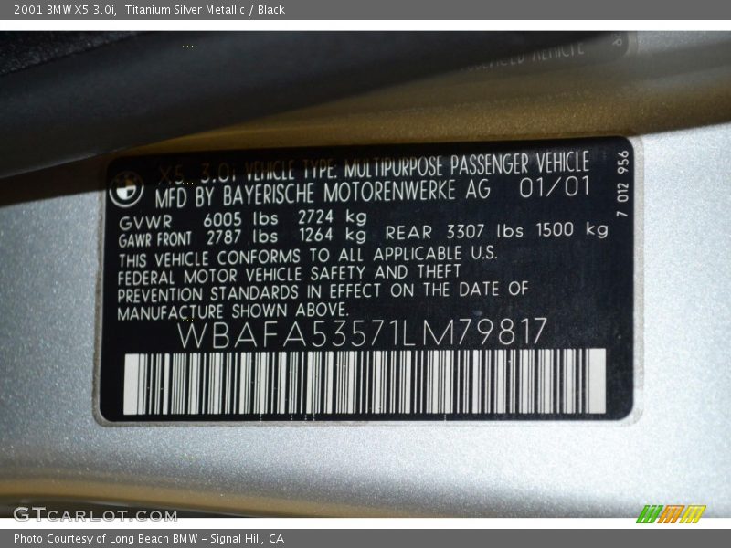 Titanium Silver Metallic / Black 2001 BMW X5 3.0i