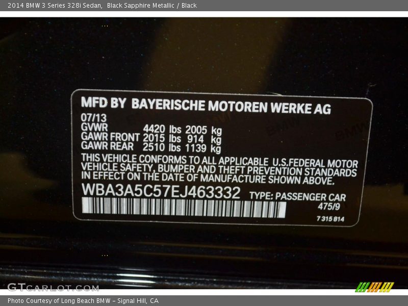 2014 3 Series 328i Sedan Black Sapphire Metallic Color Code 475