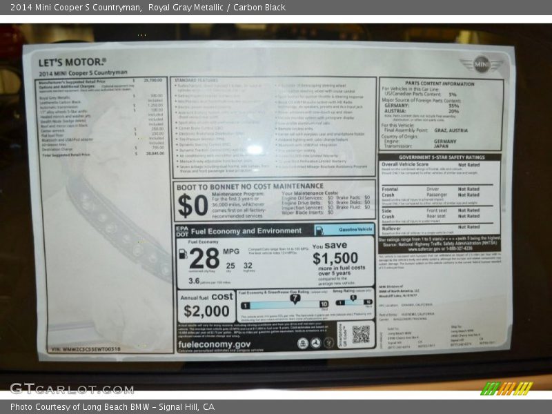 Royal Gray Metallic / Carbon Black 2014 Mini Cooper S Countryman