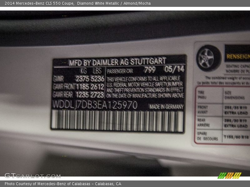 Diamond White Metallic / Almond/Mocha 2014 Mercedes-Benz CLS 550 Coupe