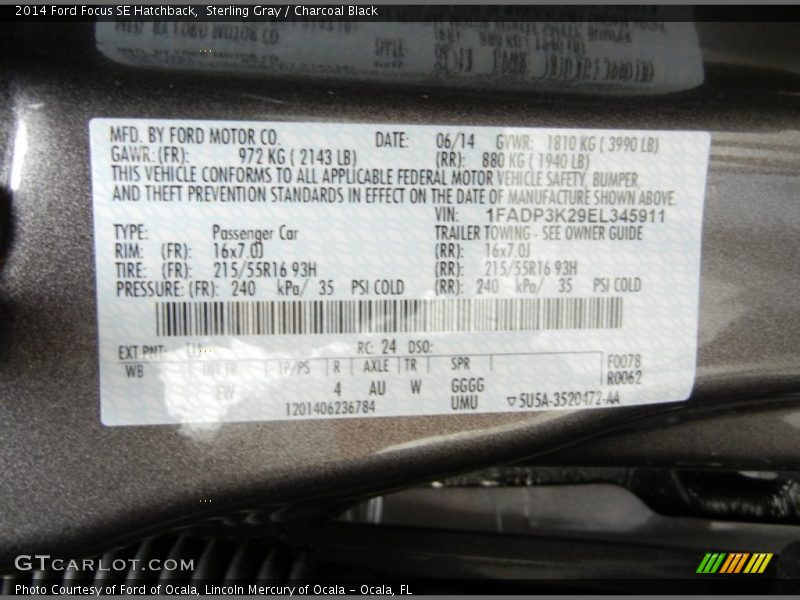 Sterling Gray / Charcoal Black 2014 Ford Focus SE Hatchback