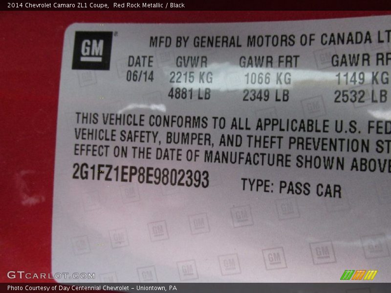 Red Rock Metallic / Black 2014 Chevrolet Camaro ZL1 Coupe