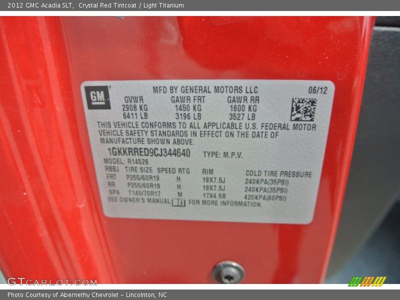 Crystal Red Tintcoat / Light Titanium 2012 GMC Acadia SLT