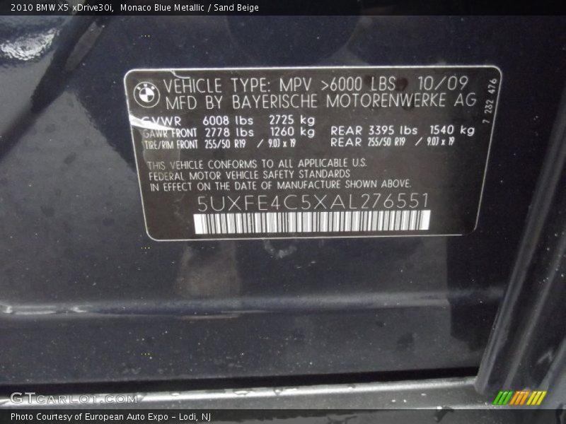 Monaco Blue Metallic / Sand Beige 2010 BMW X5 xDrive30i