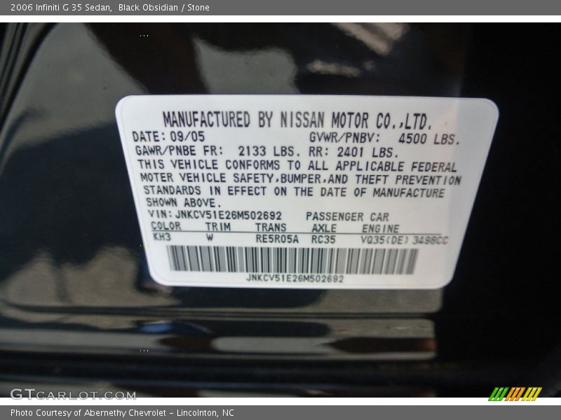 Black Obsidian / Stone 2006 Infiniti G 35 Sedan
