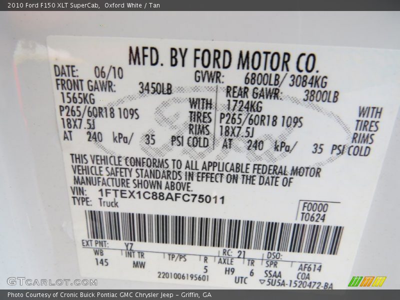 Oxford White / Tan 2010 Ford F150 XLT SuperCab