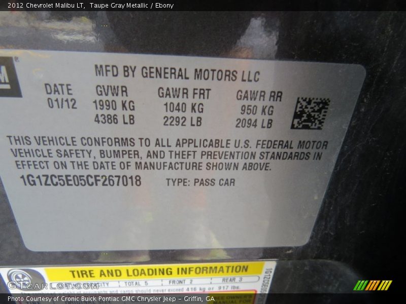 Taupe Gray Metallic / Ebony 2012 Chevrolet Malibu LT