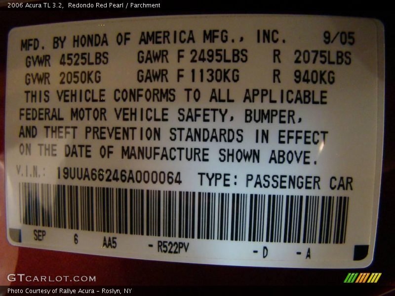 Redondo Red Pearl / Parchment 2006 Acura TL 3.2