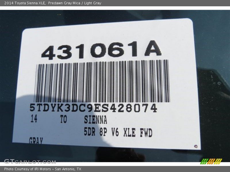 Predawn Gray Mica / Light Gray 2014 Toyota Sienna XLE