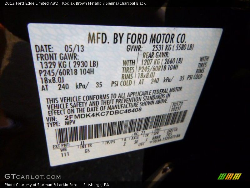 Kodiak Brown Metallic / Sienna/Charcoal Black 2013 Ford Edge Limited AWD