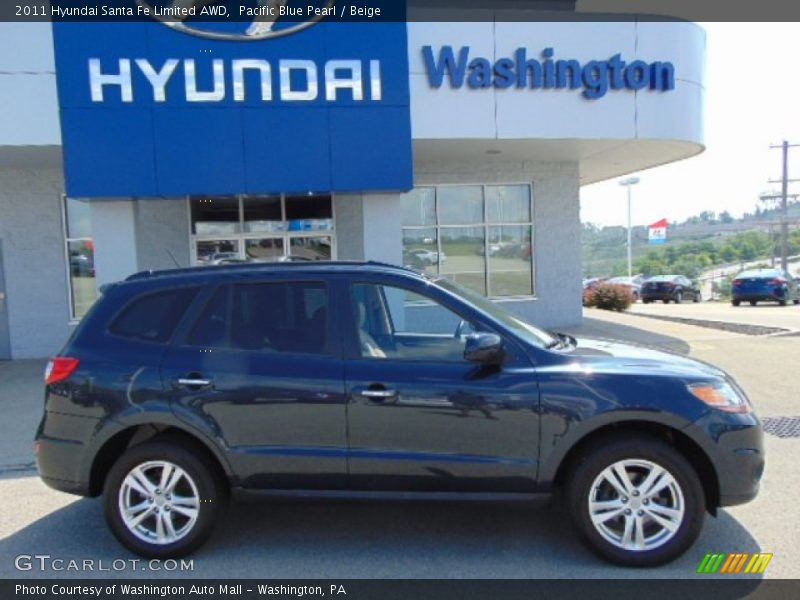 Pacific Blue Pearl / Beige 2011 Hyundai Santa Fe Limited AWD