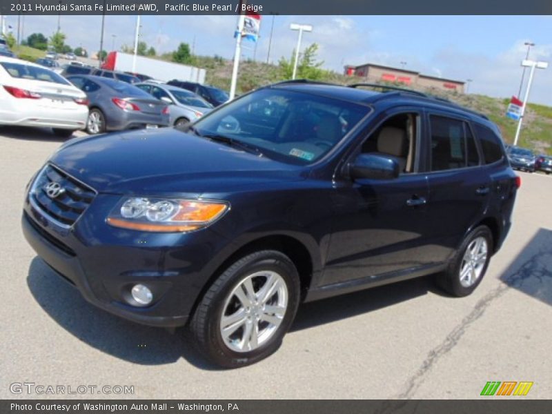 Pacific Blue Pearl / Beige 2011 Hyundai Santa Fe Limited AWD