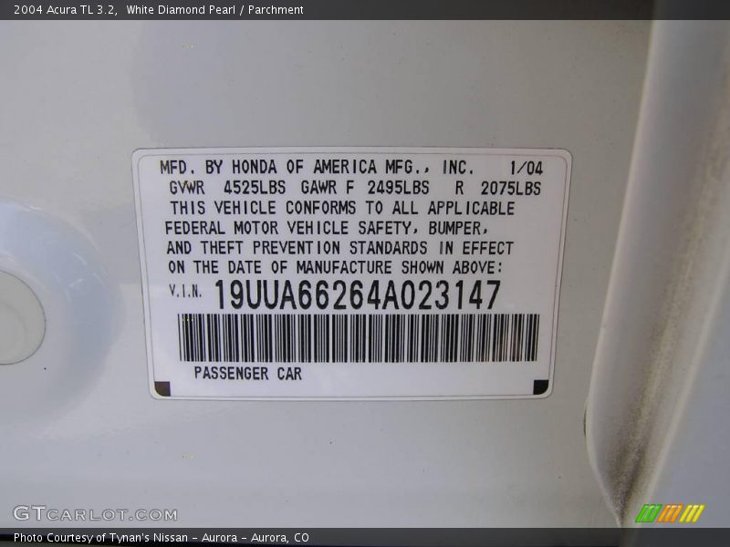 White Diamond Pearl / Parchment 2004 Acura TL 3.2