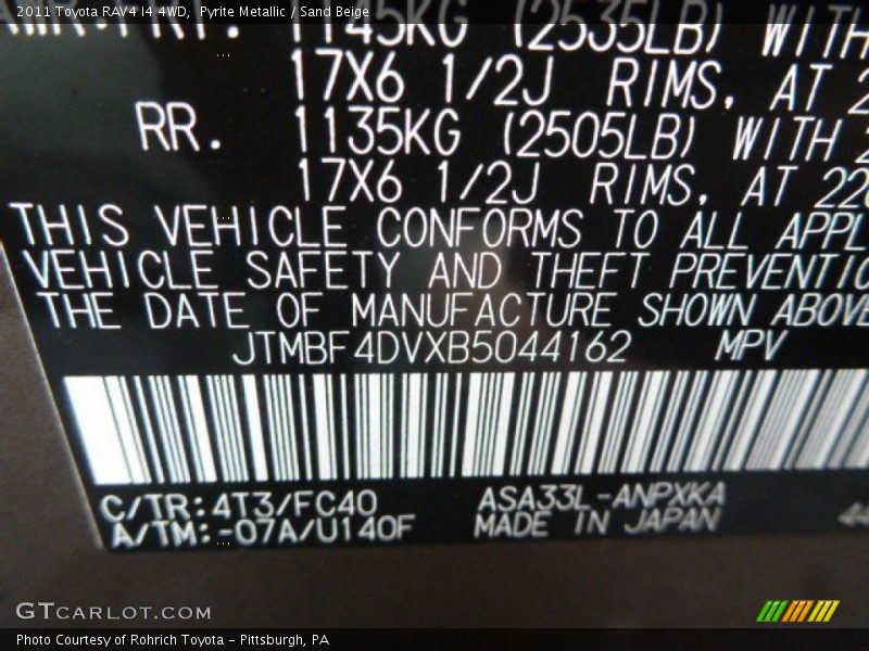 Pyrite Metallic / Sand Beige 2011 Toyota RAV4 I4 4WD