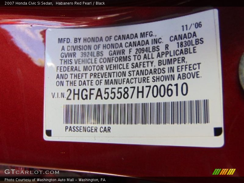 Habanero Red Pearl / Black 2007 Honda Civic Si Sedan