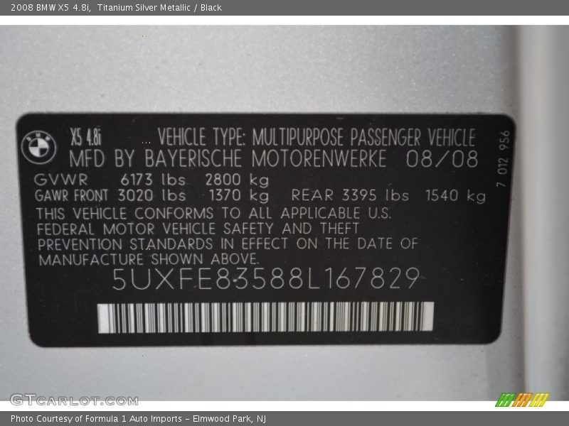 Titanium Silver Metallic / Black 2008 BMW X5 4.8i