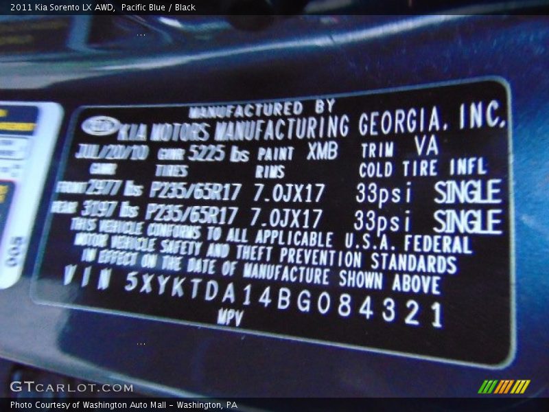 Pacific Blue / Black 2011 Kia Sorento LX AWD