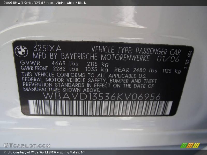 Alpine White / Black 2006 BMW 3 Series 325xi Sedan