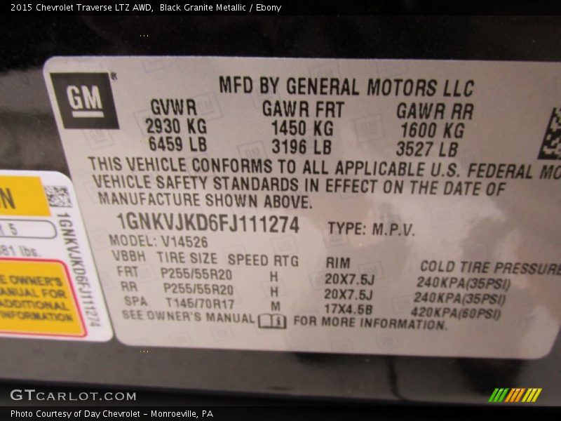 Black Granite Metallic / Ebony 2015 Chevrolet Traverse LTZ AWD