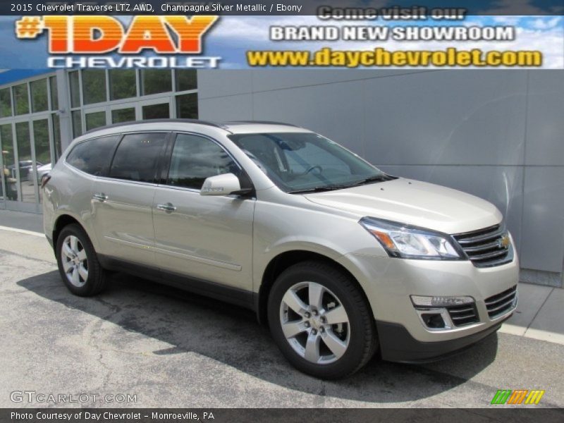 Champagne Silver Metallic / Ebony 2015 Chevrolet Traverse LTZ AWD