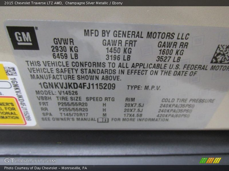 Champagne Silver Metallic / Ebony 2015 Chevrolet Traverse LTZ AWD