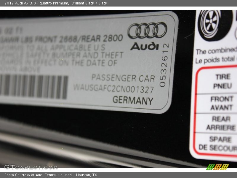 Brilliant Black / Black 2012 Audi A7 3.0T quattro Premium