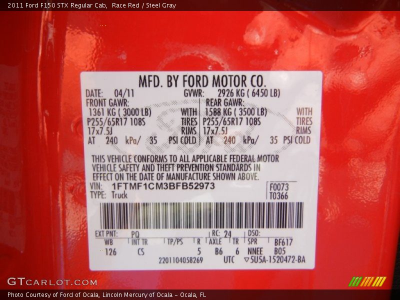 Race Red / Steel Gray 2011 Ford F150 STX Regular Cab