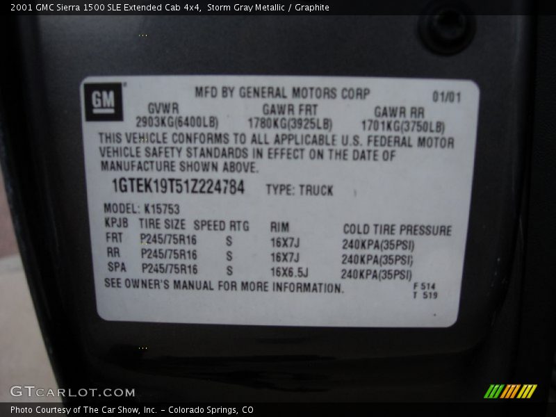 Storm Gray Metallic / Graphite 2001 GMC Sierra 1500 SLE Extended Cab 4x4