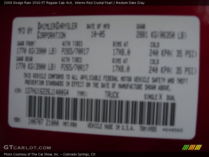 Inferno Red Crystal Pearl / Medium Slate Gray 2006 Dodge Ram 1500 ST Regular Cab 4x4