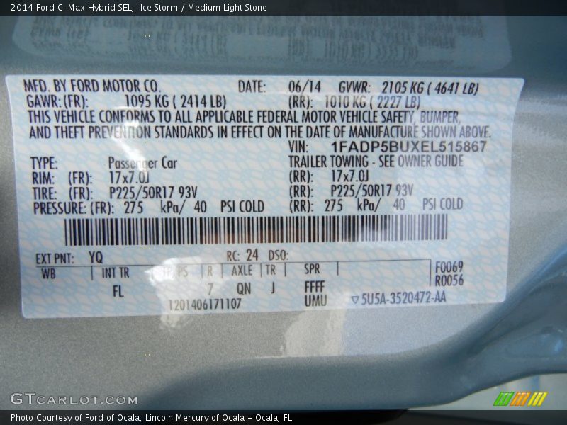 2014 C-Max Hybrid SEL Ice Storm Color Code YQ