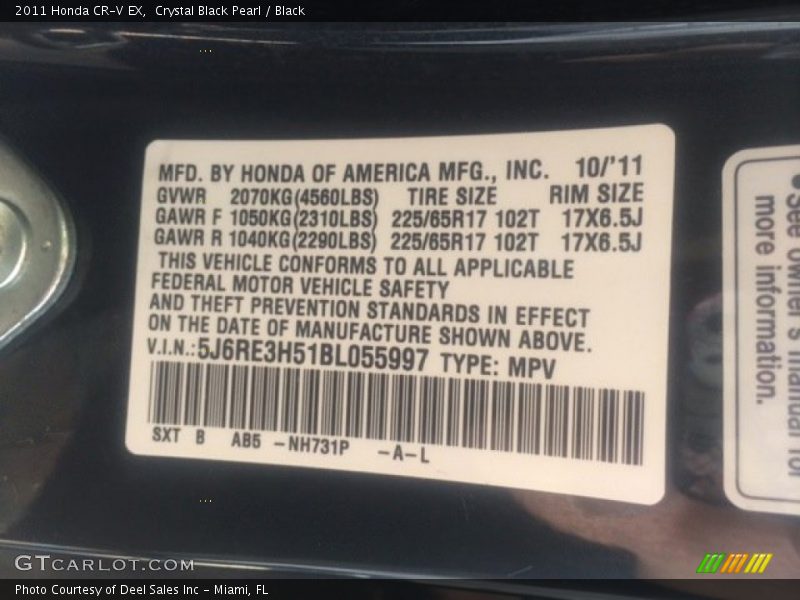 Crystal Black Pearl / Black 2011 Honda CR-V EX