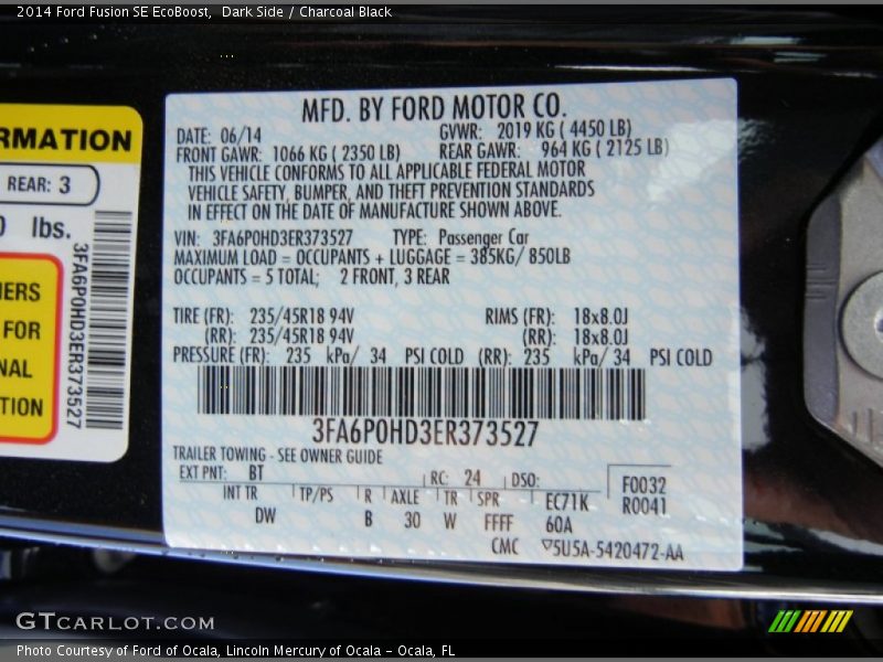Dark Side / Charcoal Black 2014 Ford Fusion SE EcoBoost