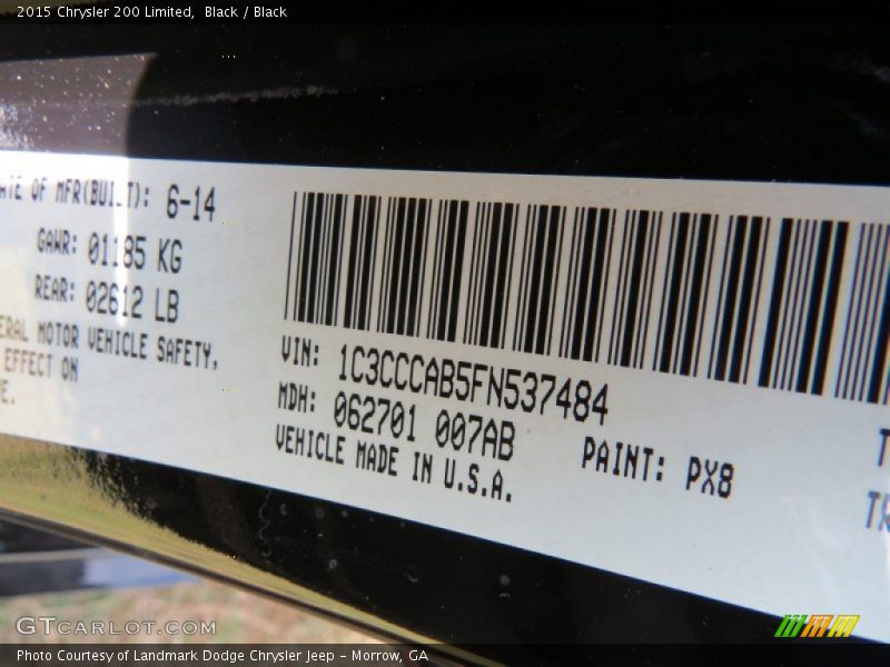 Black / Black 2015 Chrysler 200 Limited