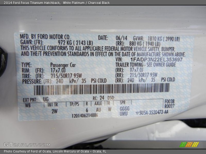 White Platinum / Charcoal Black 2014 Ford Focus Titanium Hatchback