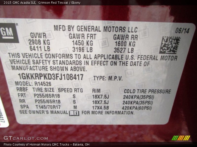 Crimson Red Tincoat / Ebony 2015 GMC Acadia SLE