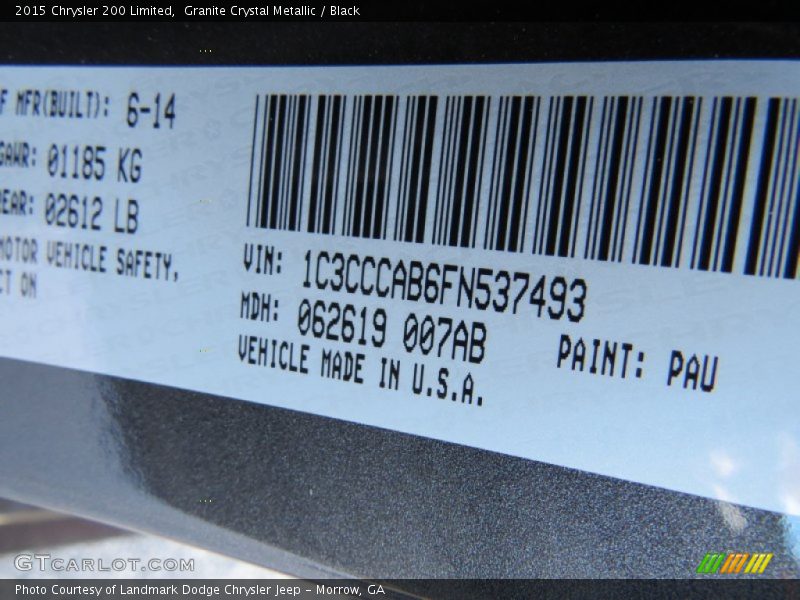Granite Crystal Metallic / Black 2015 Chrysler 200 Limited