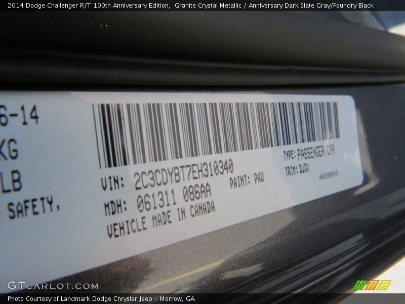 Granite Crystal Metallic / Anniversary Dark Slate Gray/Foundry Black 2014 Dodge Challenger R/T 100th Anniversary Edition