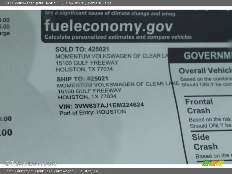 Oryx White / Cornsilk Beige 2014 Volkswagen Jetta Hybrid SEL