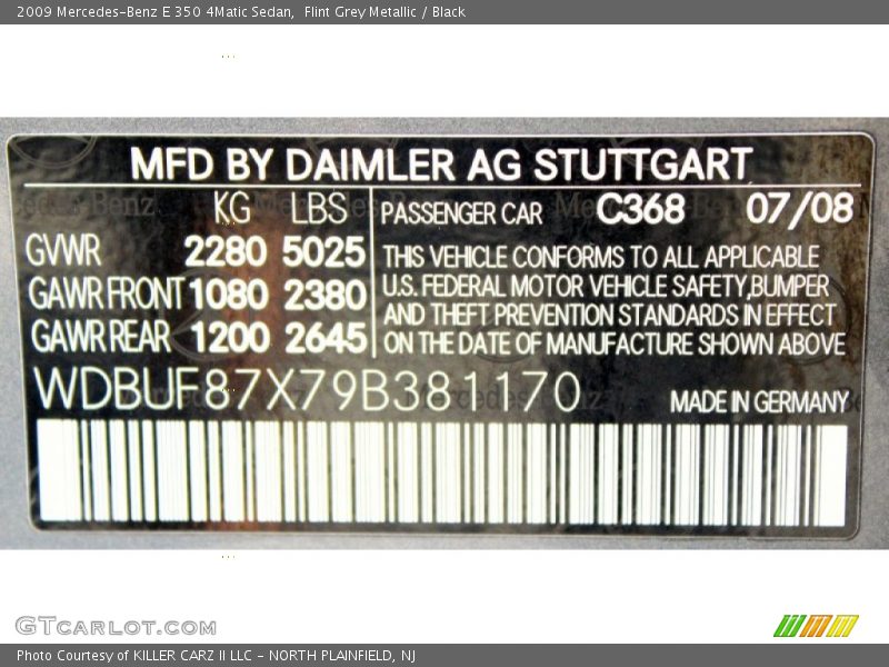 2009 E 350 4Matic Sedan Flint Grey Metallic Color Code 368