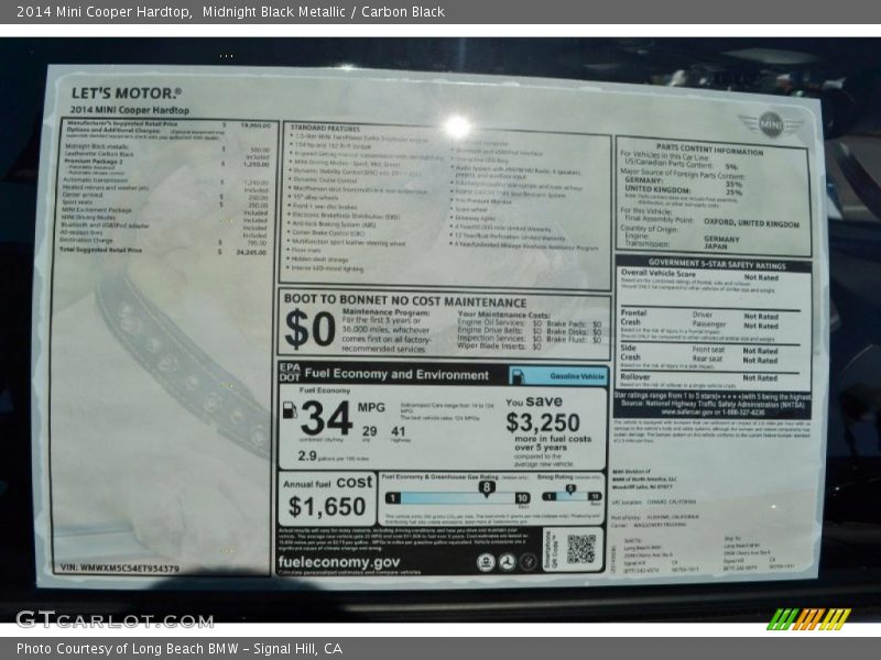 Midnight Black Metallic / Carbon Black 2014 Mini Cooper Hardtop