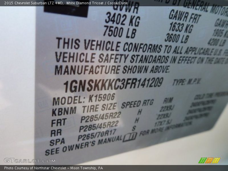 White Diamond Tricoat / Cocoa/Dune 2015 Chevrolet Suburban LTZ 4WD