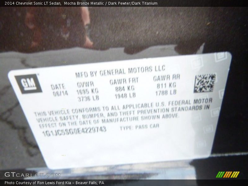 Mocha Bronze Metallic / Dark Pewter/Dark Titanium 2014 Chevrolet Sonic LT Sedan