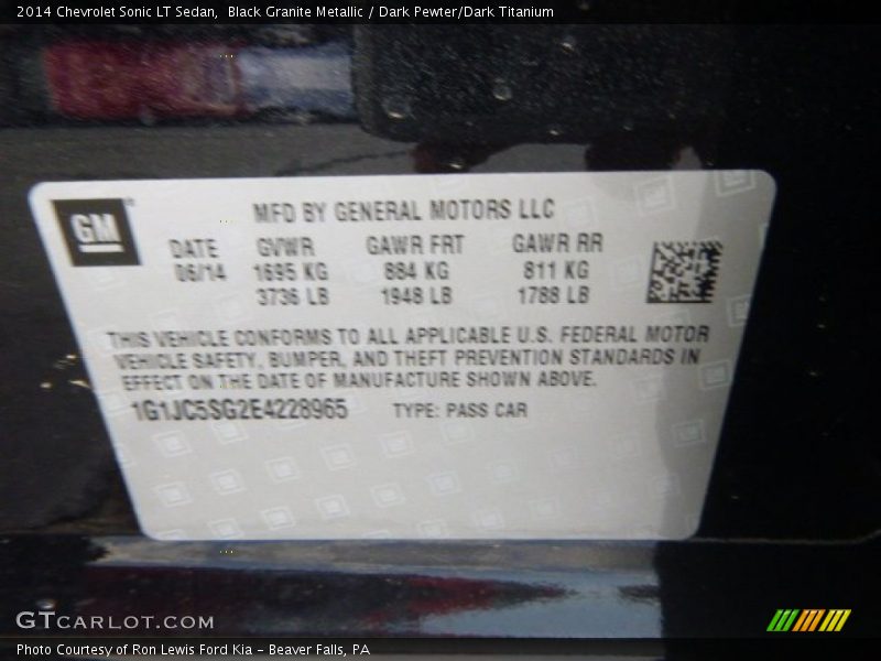 Black Granite Metallic / Dark Pewter/Dark Titanium 2014 Chevrolet Sonic LT Sedan