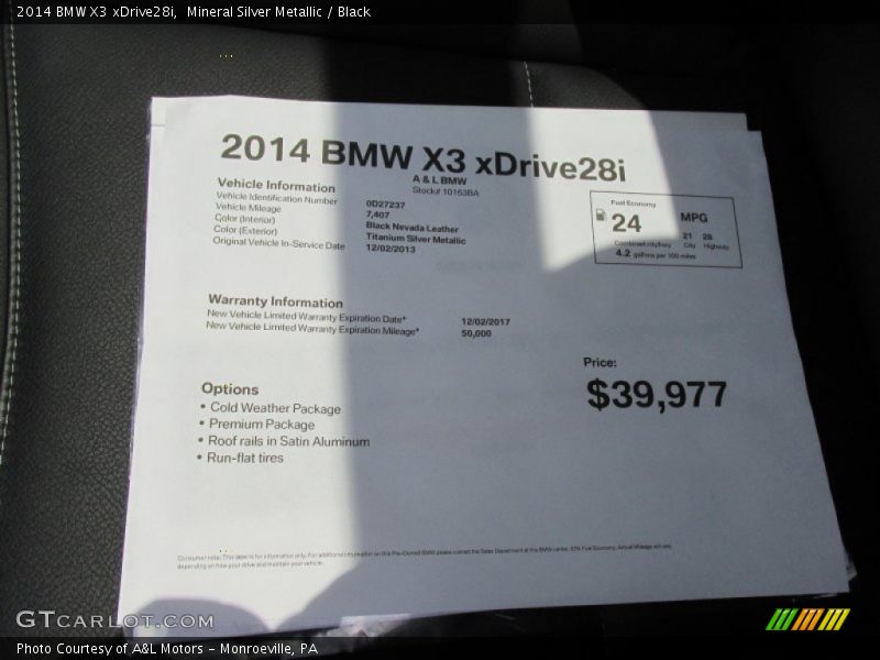 Mineral Silver Metallic / Black 2014 BMW X3 xDrive28i