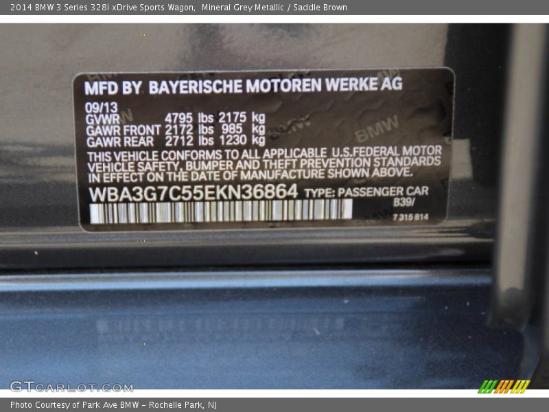 2014 3 Series 328i xDrive Sports Wagon Mineral Grey Metallic Color Code B39