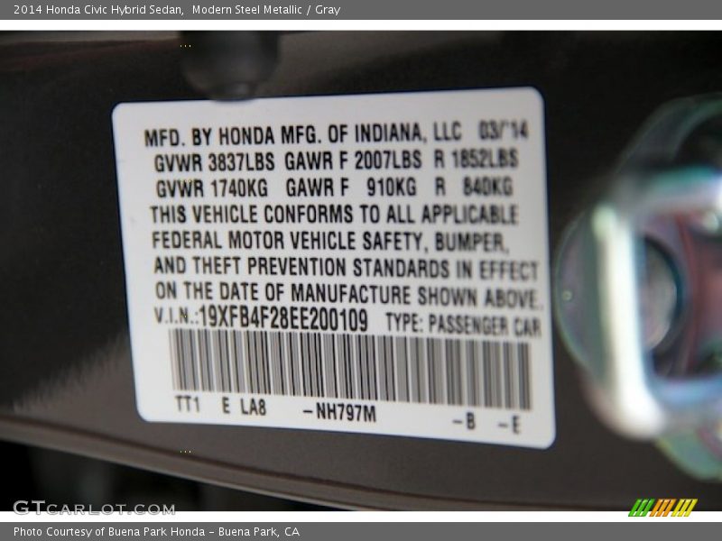 Modern Steel Metallic / Gray 2014 Honda Civic Hybrid Sedan