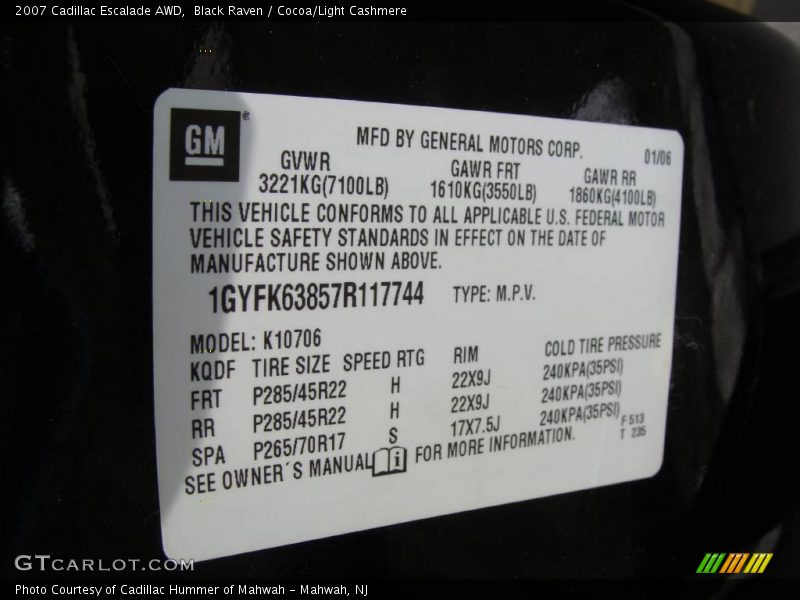 Black Raven / Cocoa/Light Cashmere 2007 Cadillac Escalade AWD