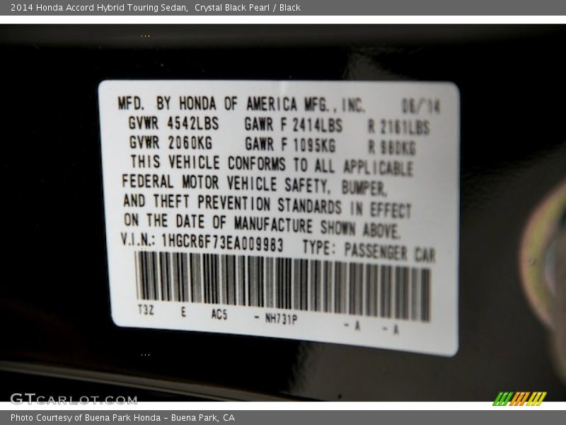 Crystal Black Pearl / Black 2014 Honda Accord Hybrid Touring Sedan